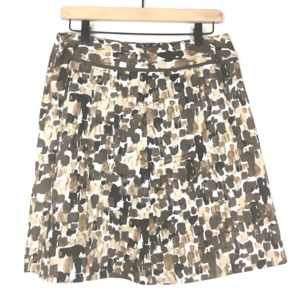 ANN TAYLOR Skirt A Line Flowy Brown Tan Paint Swipe Abstract Neutral Petite 8P - Picture 4 of 9